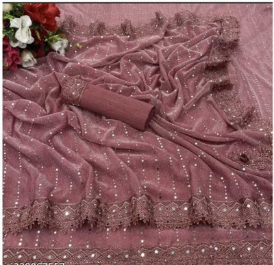 HouseOfCommon Applique Bollywood Lycra Blend Saree(Magenta)