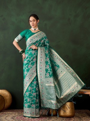 manvaa Embellished Bollywood Silk Blend Saree(Green)