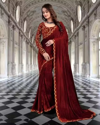 Julee Embellished Bollywood Velvet Saree(Maroon)