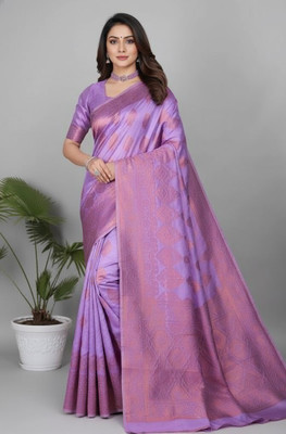 MADHAV Printed Kanjivaram Linen Saree(Purple)