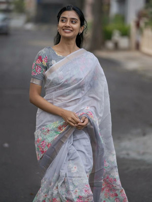 Gajal Self Design Bollywood Linen Saree(Grey)