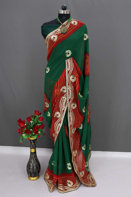 Pranjal Printed Bandhani Georgette Saree(Green)