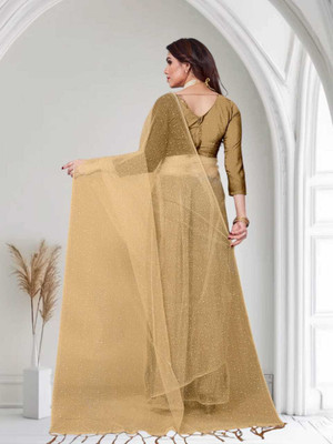 BHAGWATI ART Self Design Bollywood Net Saree(Beige)