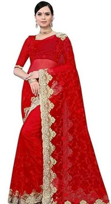 FINERFLY Embroidered Bollywood Net Saree(Red)