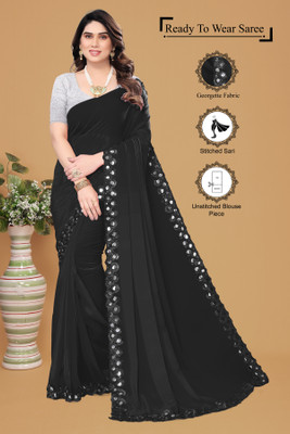 Manan Creation Embellished Bollywood Georgette Saree(Black)
