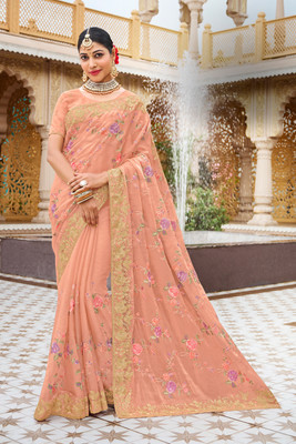 Laxmipati sarees Embroidered Bollywood Chiffon Saree(Pink)