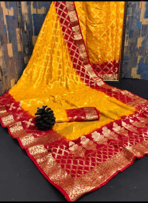 Shree Vinayak Creations Self Design Banarasi Art Silk Saree(Yellow)