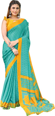 Priyashi Printed Bollywood Tussar Silk Saree(Blue, Yellow)