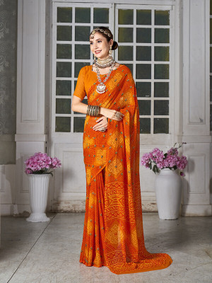 Divastri Printed Bandhani Georgette Saree(Orange)