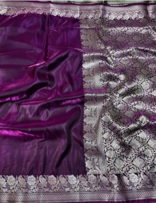 Banaras silk palace Woven Banarasi Satin Saree(Purple, Silver)