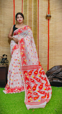 maa agameswari Self Design Jamdani Cotton Silk Saree(Pack of 2, Red)