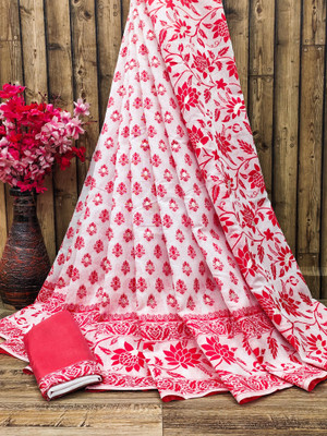 KRIYANSH Woven Banarasi Jacquard, Cotton Silk Saree(Red, Pink)