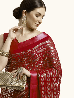 Divastri Embellished Bollywood Georgette Saree(Maroon)