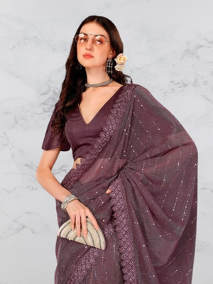 Vragi Embellished Bollywood Lycra Blend Saree(Magenta)