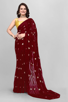 Triveni Fab Embroidered Daily Wear Viscose Rayon Saree(Maroon)
