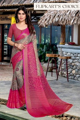 Tasrika Woven, Paisley, Polka Print, Floral Print, Geometric Print Bollywood Chiffon, Brasso Saree(Grey, Pink)