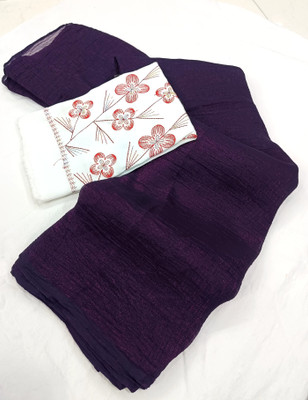 Dhanlaxmi CreationLLP Dyed, Solid/Plain Bollywood Crepe, Chiffon Saree(Purple)