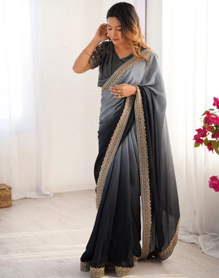 Satrani Embroidered Bollywood Silk Blend Saree(Black)