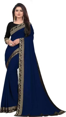 OKTAT Solid/Plain Banarasi Georgette Saree(Dark Blue)