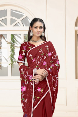 ViTRAG Fashion Embroidered Bollywood Georgette Saree(Maroon)