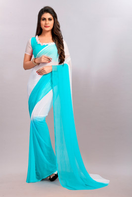Aika Solid/Plain Daily Wear Chiffon Saree(Light Blue)