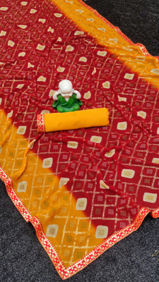 LAKHADATARI PRINTS Printed, Blocked Printed Bandhani Georgette, Chiffon Saree(Multicolor)