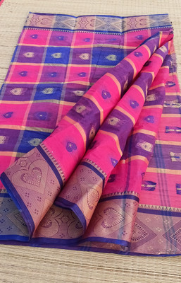 PRANATI ENTERPRISE Printed Tant Pure Cotton Saree(Pink, Blue)