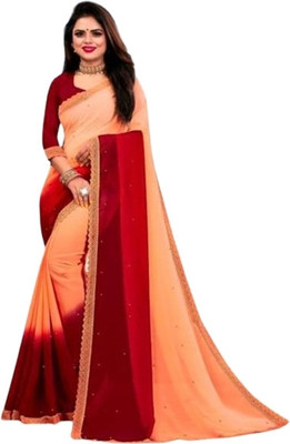 SNIXTY Embellished, Color Block Bollywood Georgette Saree(Orange)