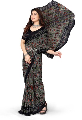 Priyashi Printed, Digital Print Bandhani Georgette Saree(Black)