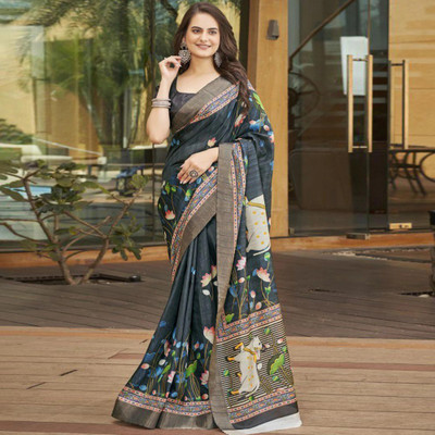 HITESH ENTERPRISE Digital Print Handloom Cotton Silk Saree(Green)