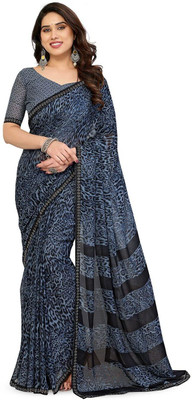 Moda Rapido Printed Bollywood Georgette Saree(Blue)