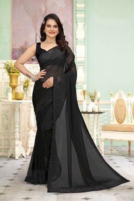 Queenhive Self Design Bollywood Georgette Saree(Black)