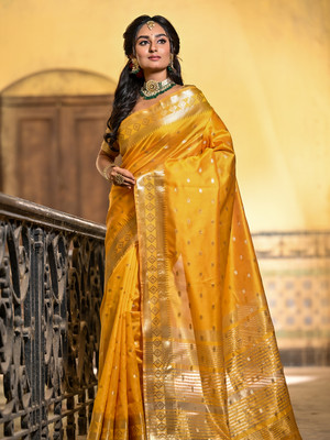 ANOUK Woven Banarasi Art Silk Saree(Yellow)