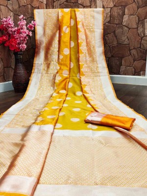 AAGIRI Embellished, Floral Print, Self Design, Woven Kanjivaram Jacquard, Pure Silk Saree(Yellow)