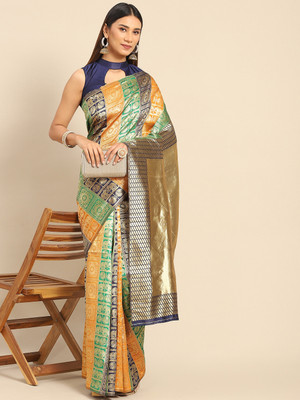 Divastri Woven Dharmavaram Silk Blend Saree(Multicolor)