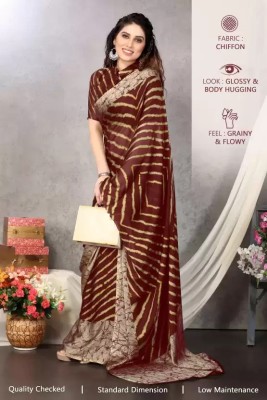 Zinariya Fab Striped Leheria Chiffon, Georgette Saree(Maroon)