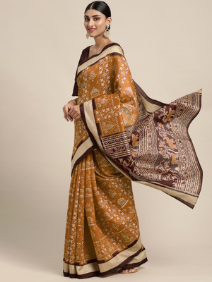 Divastri Printed Sambalpuri Silk Blend Saree(Orange)