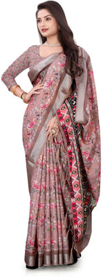 ANVI PRINTS Digital Print Bollywood Linen Saree(Multicolor)