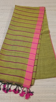 Sandhyatara Woven Handloom Pure Cotton Saree(Green, Pink)