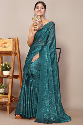 MIRCHI FASHION Printed Daily Wear Chiffon, Georgette Saree(Blue, White)
