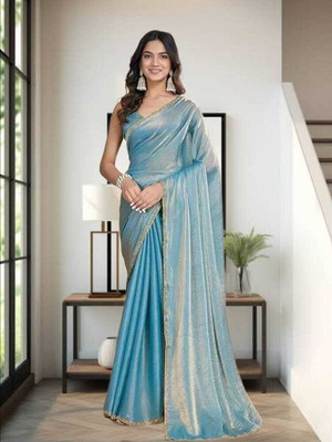 KESARI ENTERPRISE Solid/Plain Bollywood Chiffon Saree(Blue)