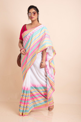ADbutiq Woven Tant Pure Cotton Saree(White)
