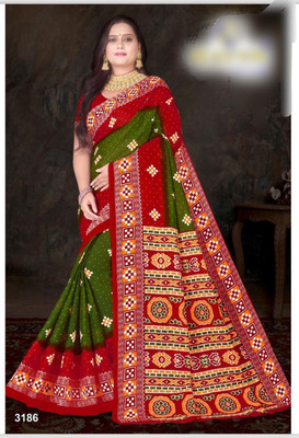 Sumit Textiles Embellished Sambalpuri Cotton Blend Saree(Green, Red)