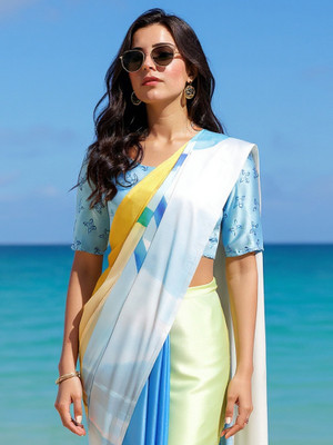 Sareemall Printed Bollywood Crepe Saree(Light Blue)