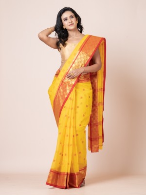 puku Woven Handloom Pure Cotton Saree(Yellow)