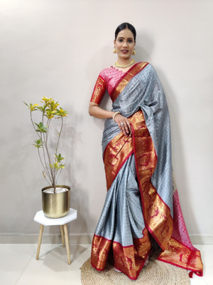 Apnisha Solid/Plain Banarasi Pure Silk Saree(Grey)