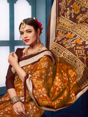 Divastri Printed Sambalpuri Silk Blend Saree(Orange)