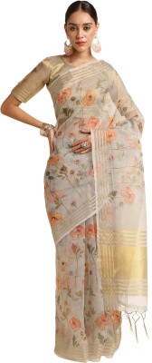 Tasrika Floral Print Bollywood Linen Saree(Grey)