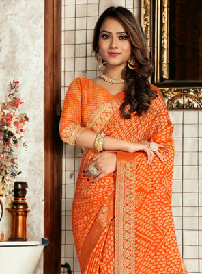 NIRMOHIFASHION Self Design Bollywood Georgette Saree(Orange)