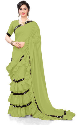 fentik.com Embellished, Solid/Plain Bollywood Lycra Blend Saree(Light Green)
